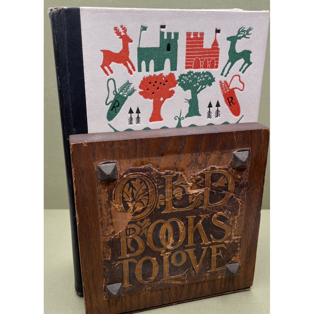 Vintage Arts & Crafts Bookend Leather Wood Oak Old Book Love Unique Craftsman - Picture 2 of 7